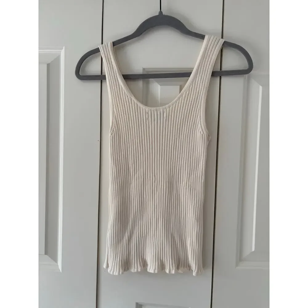 Calvin Klein Ribbed Knit Tank Top Ivory Sleeveless Stretch Women’s Medium M - Picture 6 of 6